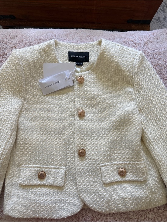 Urban Revivo Jackets & Blazers - Urban Revivo Cream Bouclé Double-Breasted Jacket
